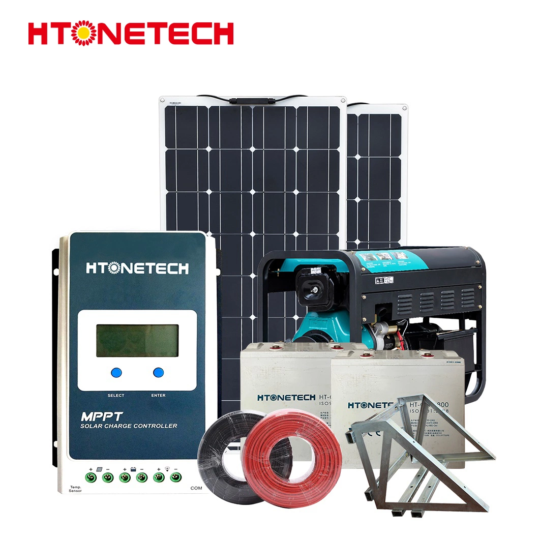 Htonetech off Grid Hybrid Solar System Factory China 10007W Monochrystaline Solar Panel 50watt Foldable 5kv Diesel Generator Hybrid Solar Hot Water System