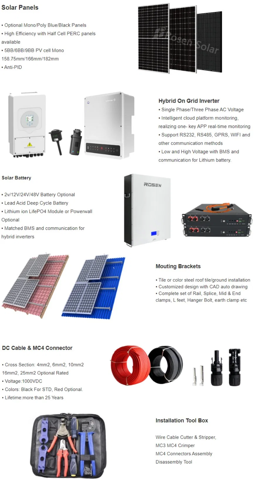 Hybrid Solar System 10kw 3 Phase 10kwh Lithium Battery Solution