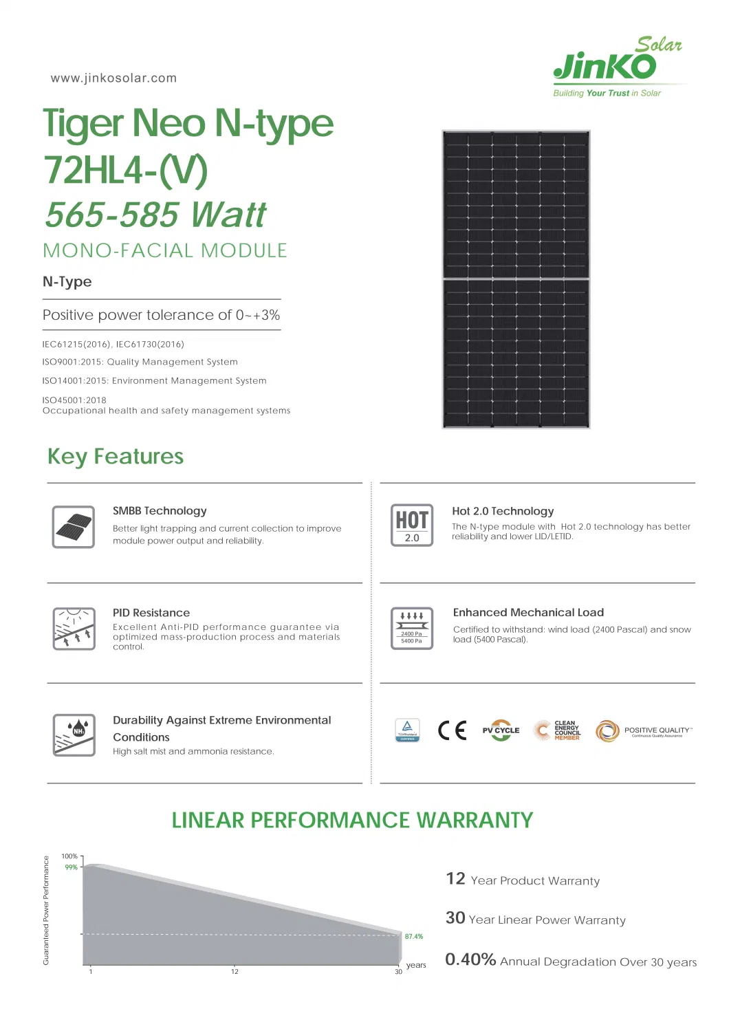 Tier 1 Brand Jinko Longi Ja Trina Solar Panel High Power 575W 585W 580W 570W Tiger Neo N-Type 72hl4- (V) Mono Facial PV Panel for Solar System