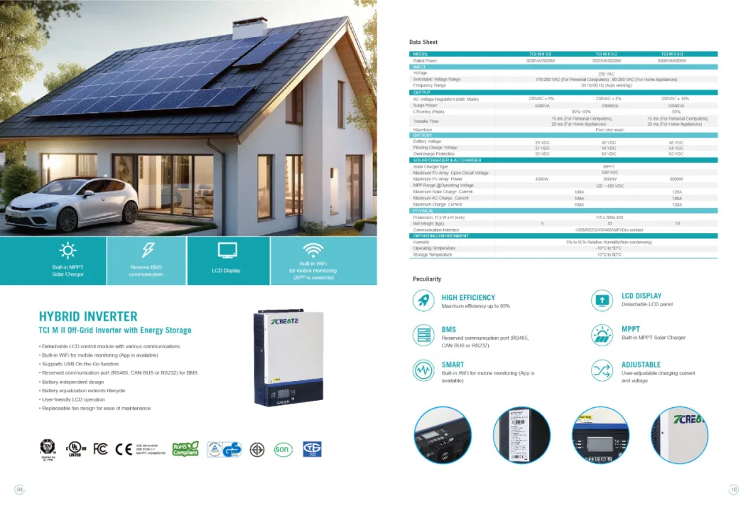 T-Create CE Approval Solar Pure Sine Wave Power Hybrid Inverter