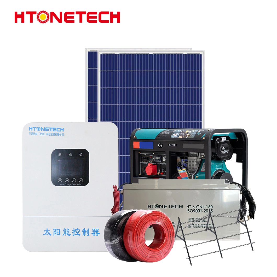 Htonetech 20 Kw off Grid Solar System Suppliers China 30kwh 40kwh 50kwh 76kwh 500W Solar Panel Monocrystalline 45kw Diesel Generator 150 Kw Hybrid Solar System