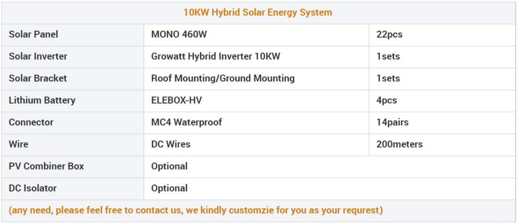 Growatt Grid Tied LiFePO4 Home Energy Set 10kw Complete Hybrid Solar System
