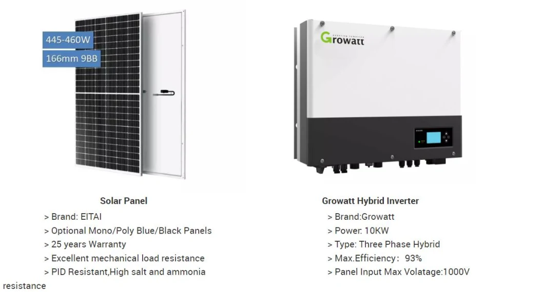 Growatt Grid Tied LiFePO4 Home Energy Set 10kw Complete Hybrid Solar System