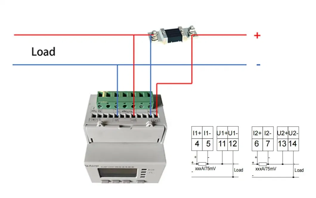 Acrel LCD DIN Rail 0-1000V Input DC Digital Energy Meter Work with Shunt /Hall Sensor for Charging Pile and Solar PV Support Two DC Metering Djsf1352-Rn