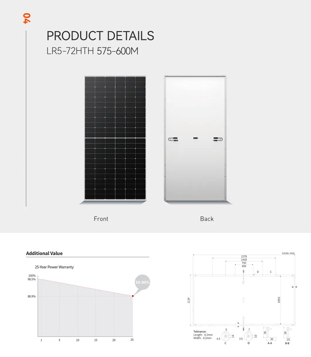 Longi Solar Panel Mono Half Cell 555W 560W 575W 580W 585W 590W PV Module for Solar Power System