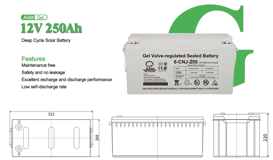 12V AGM off-Grid Deep Cycle 12V Solar Lead-Acid with Voltage Indicator Power Energy Storage Home System Gel Battery