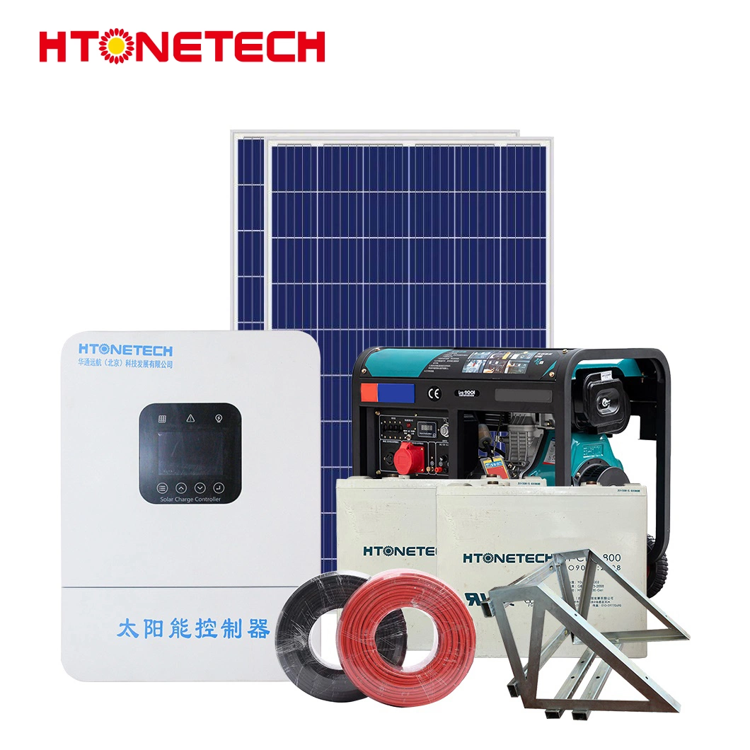 Htonetech Custom Low Price off Grid Mini Solar Energy System China Solar Panel Mono Crystalline 435W Cells 144 60kw Diesel Generator 3kv Hybrid Solar System