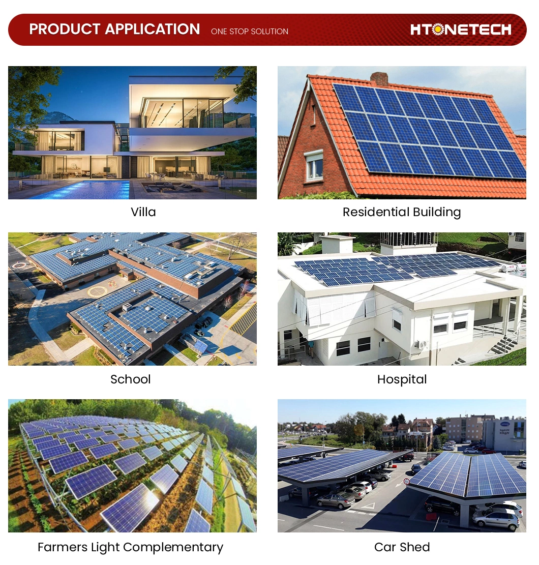 Htonetech Hybrid Solar Inverter 10kw 3 Phase Solar Panels 650 Watt China Manufacturing 5000W 45000W on Grid Solar Power System 7kw