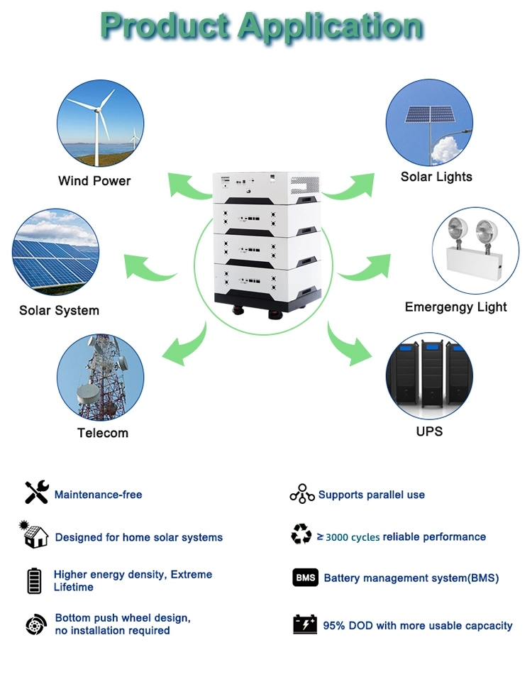 Stackable Lithium Ion Solar Batteries 48V 100ah 200ah 5kwh LiFePO4 Home Energy Storage Battery for Solar System