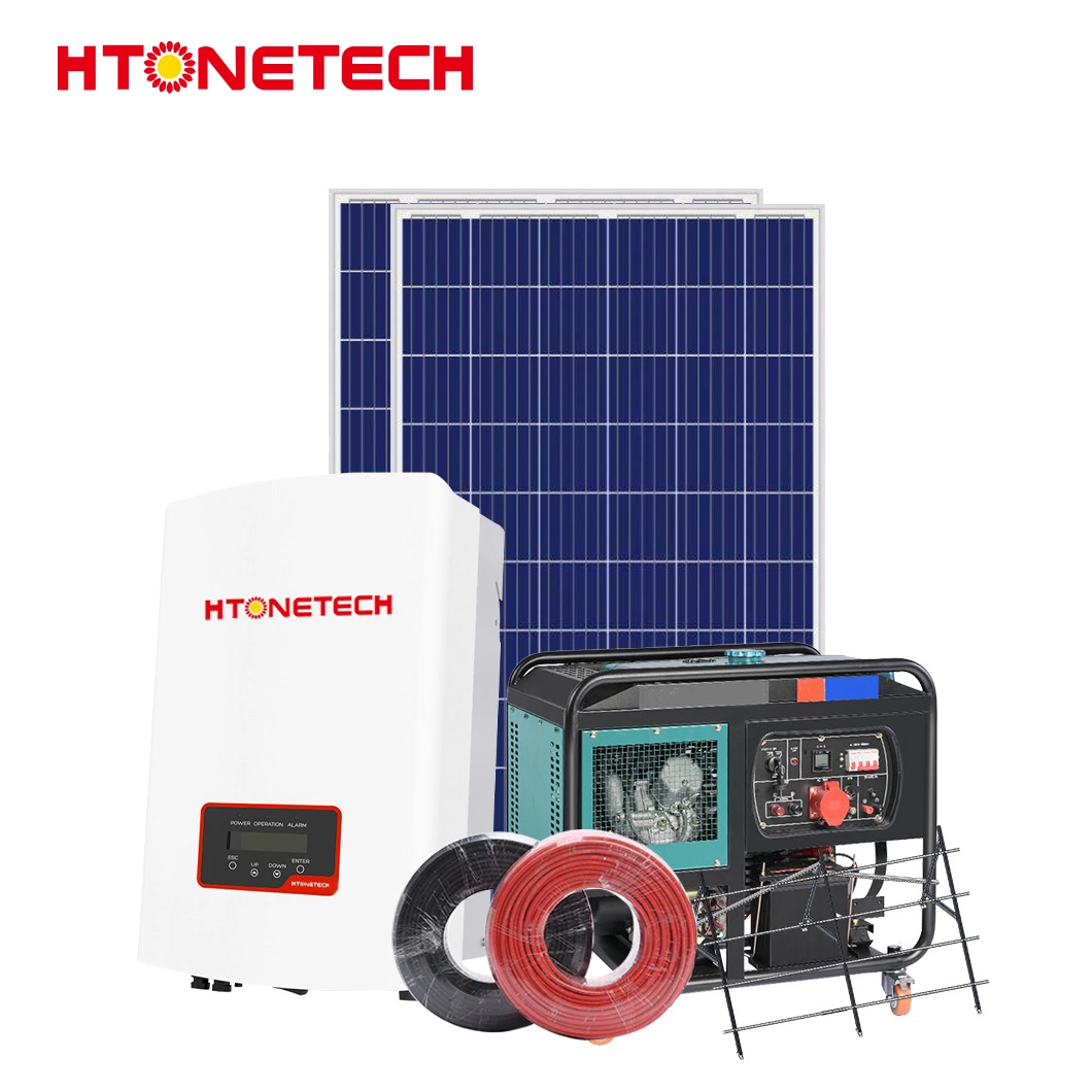 Htonetech 1.5 Kw Monocrystalline Solar Panel Manufacturers 5kw off Grid Solar Inverter China on Grid 10kw Solar Power System with Diesel Generator 7kw