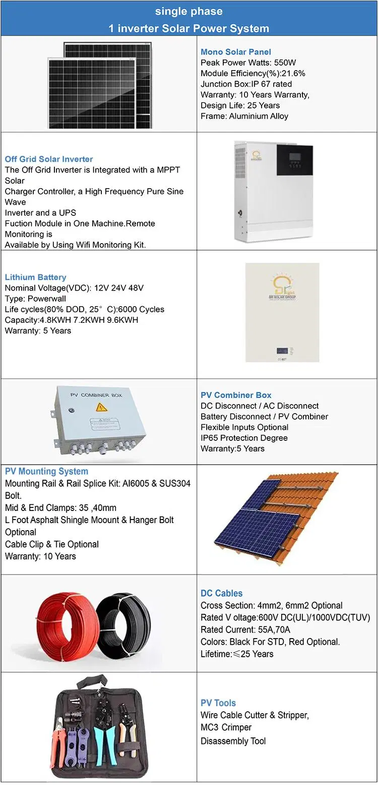 Hybrid Solar Energy Power Systems 5kwh 10kwh 15kwh 20kwh 25kwh 30kwh Home Solar System Kit