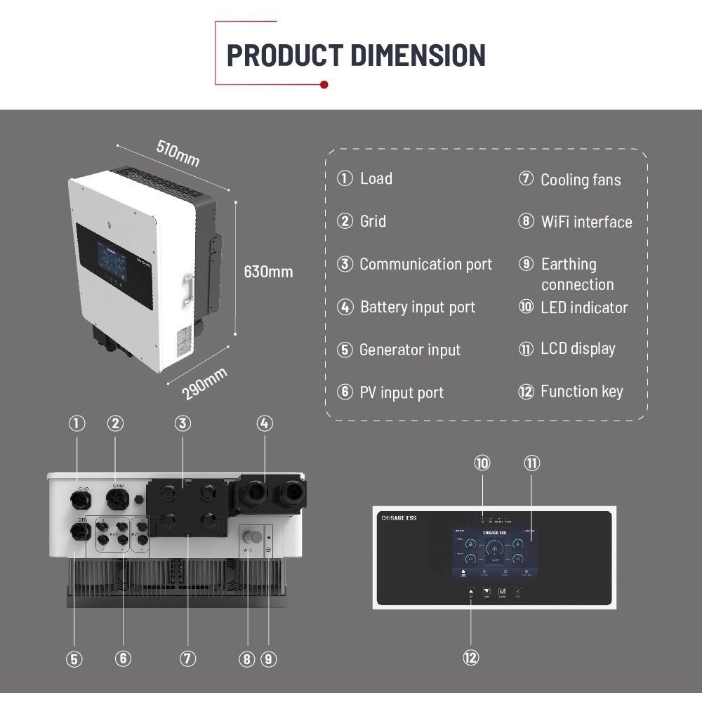 PV Inverter 5kw 6kw 8kw 10kw 12kw 14kw Three Phase Hybrid Solar Inverter with Parallel Function