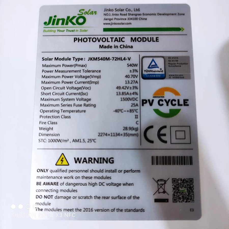 Factory Price Tier 1 Brand Jinko Mono PV Module 535W 540W 550W Solar Plate 530 Watt 540 Watt 550watt Photovoltaic Half Cut 9bb 182mm Jinko Solar Panel