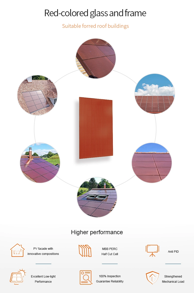 Hanergy Solar Power PV Light Garden Tempered Glass Wall Flat Tile Roof Red Soalr Panel