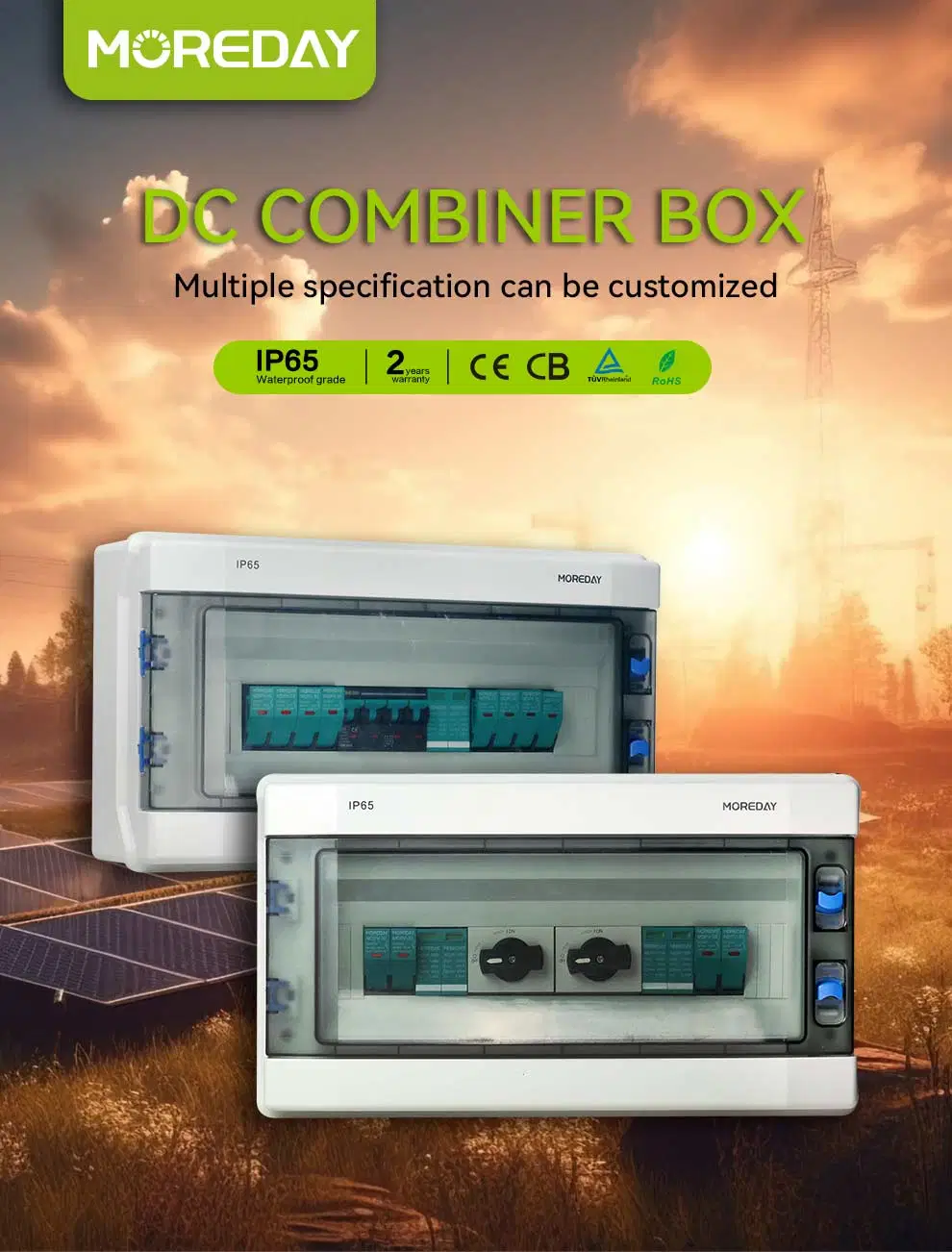 Hot Sell 2 String to 24 String PV Junction Box IP65 Solar DC PV Combiner Box 1000V 1500VDC Monitoring