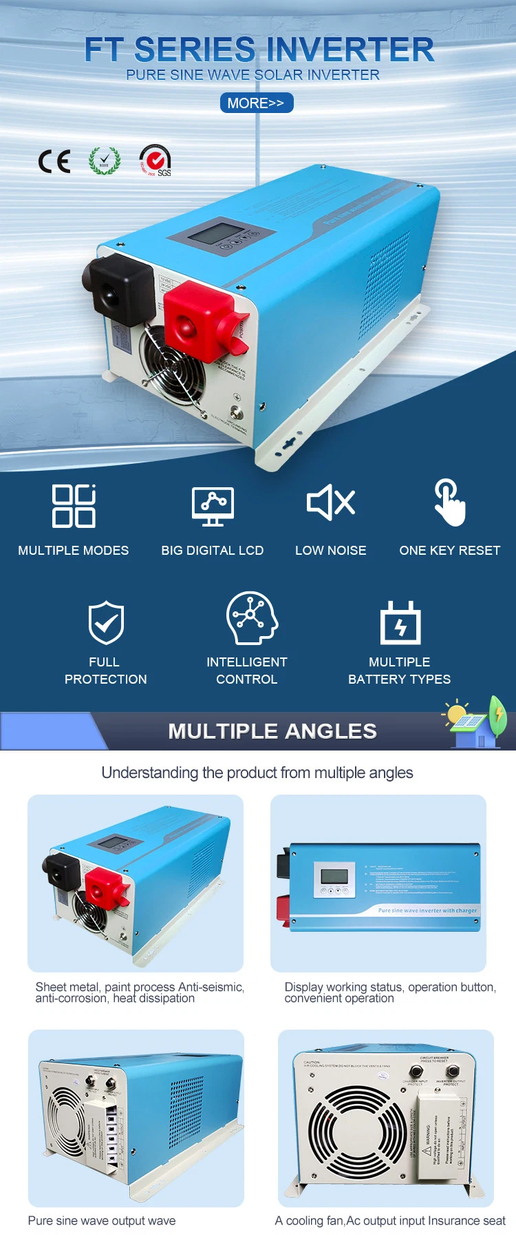 5kVA Solar Panel Generator Ongrid 3.3 Kw 96V DC Battery 12V100ah 5kv 3kw Solar 5kw Hybrid Mini Inverter Solar System