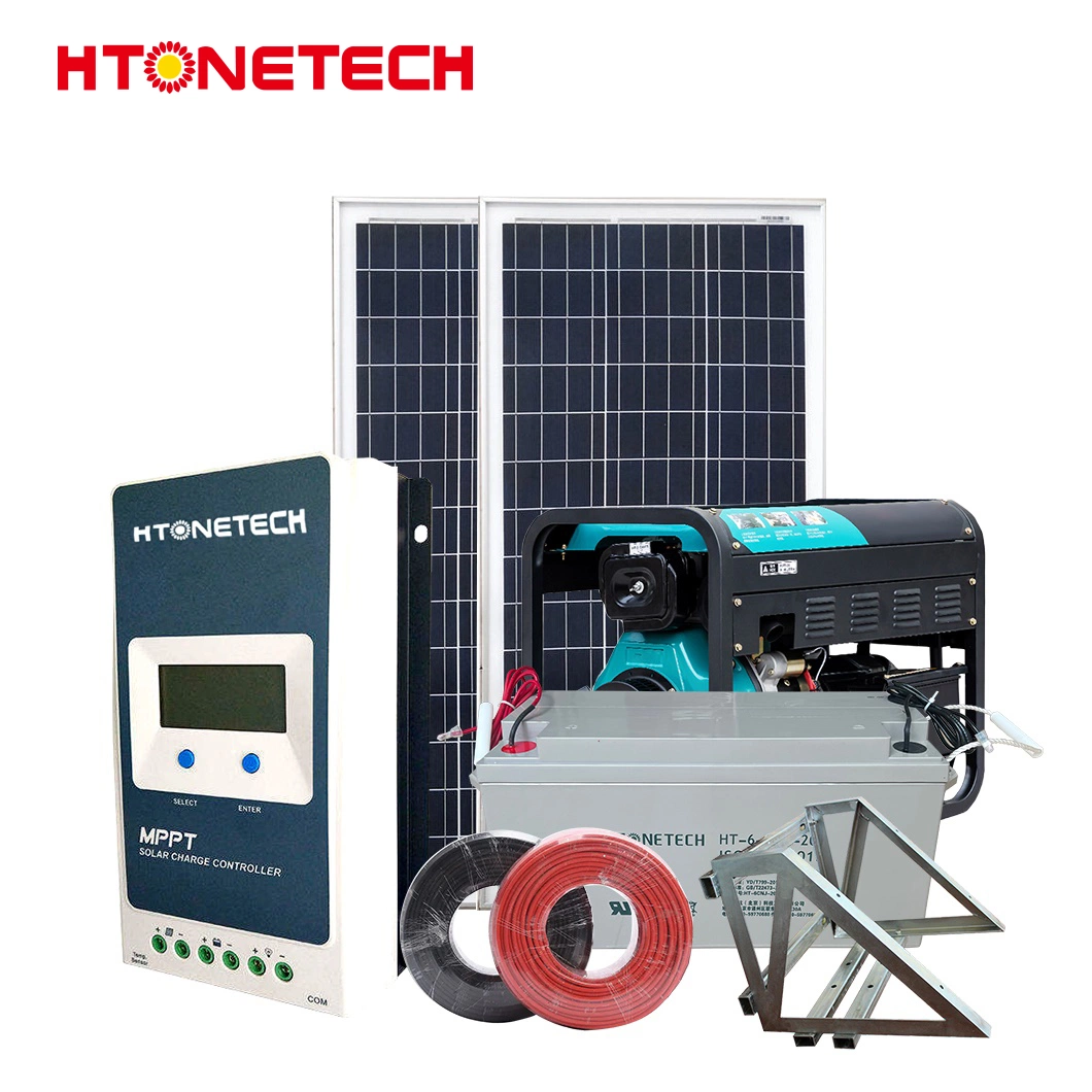 Htonetech 100kw 200kw 300kw 400kw Hybrid Solar System Manufacturers China Silent Diesel Power Generator off-Grid PV Salor Energy System