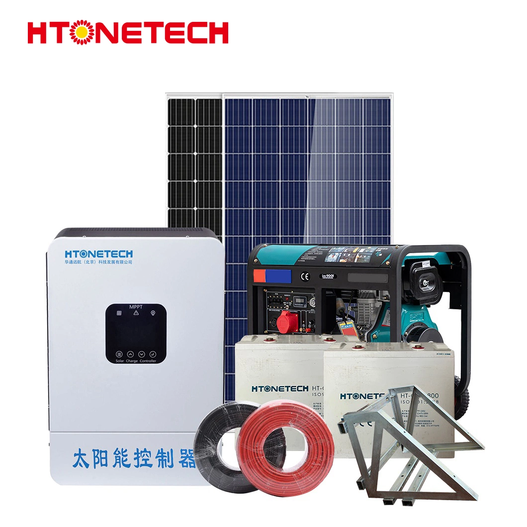 Htonetech Solar System 10kw Complete off Grid China 10kw 15kw 20kw 63kw Monocrystalline 550 Watts Solar Panels 370 Kw Diesel Generator 10 Kilowatt Solar System