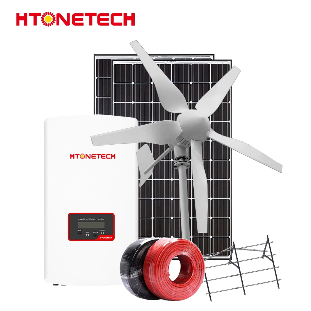 Htonetech China 585w 590w 595w 600w Mono Crystalline Solar Panel Manufacturing 10kw 15kw 20kw 30kw 2 Kw on Grid Solar Power System with Miniature Wind Generator