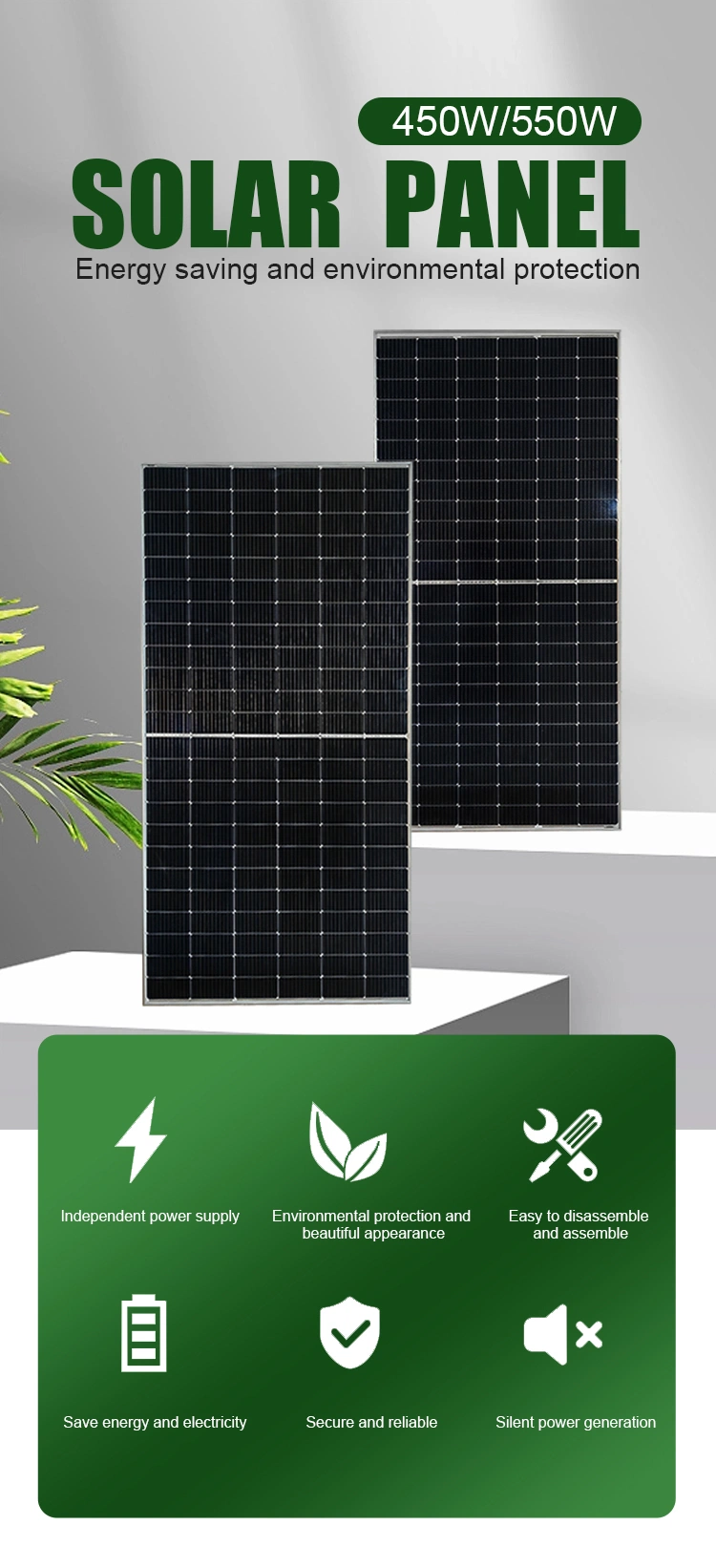 550W Monocrystalline Silicon Solar Panel for Solar Power System Home