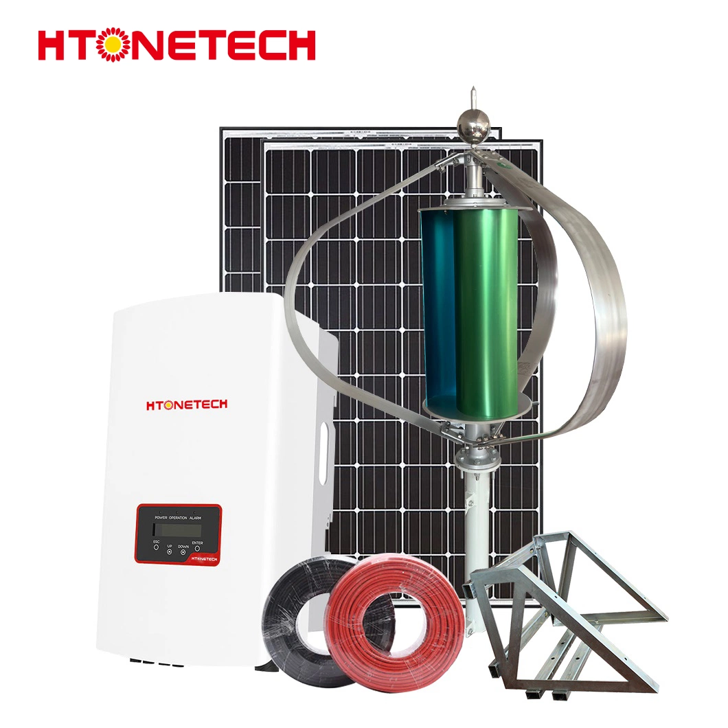 Htonetech China 585w 590w 595w 600w Mono Crystalline Solar Panel Manufacturing 10kw 15kw 20kw 30kw 2 Kw on Grid Solar Power System with Miniature Wind Generator