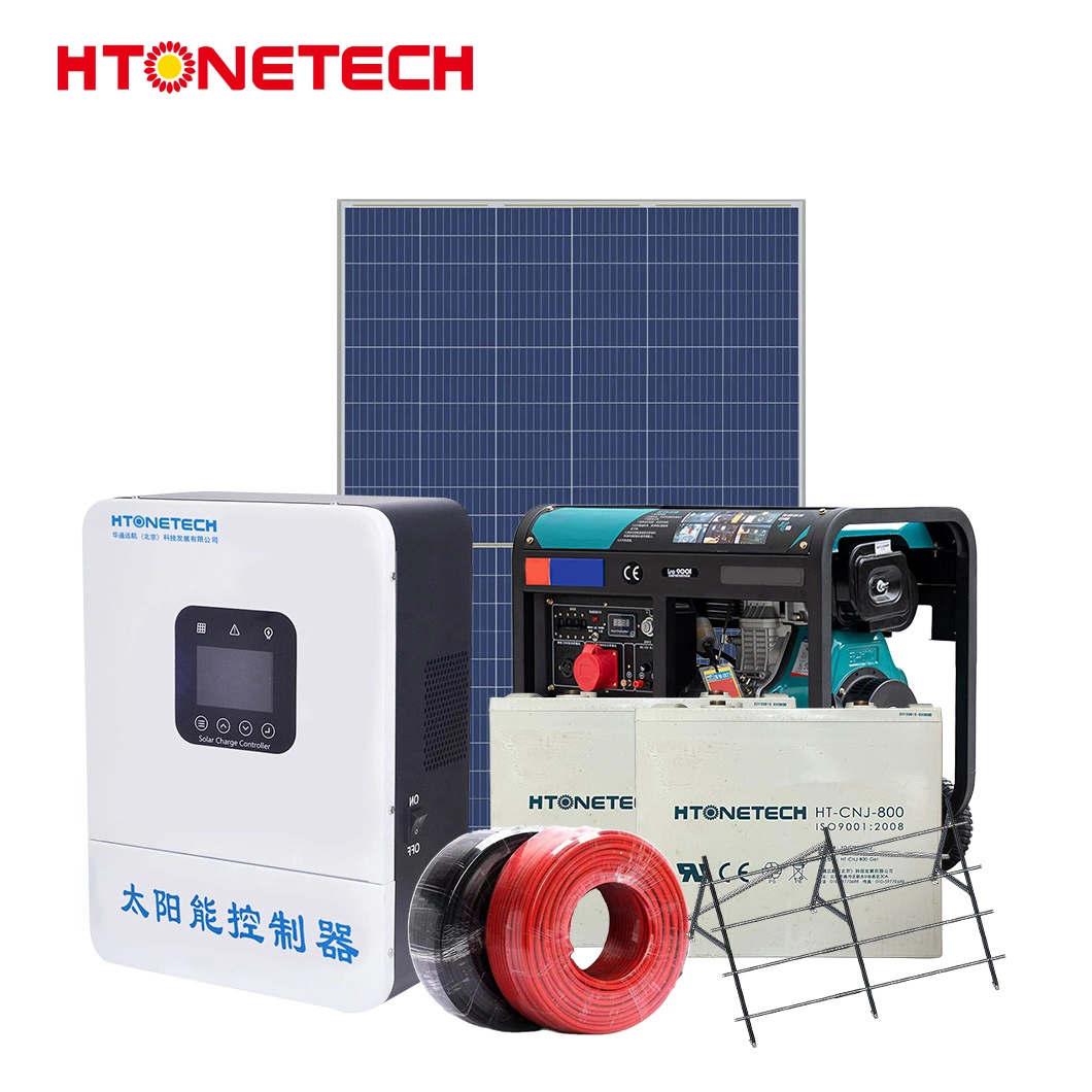 Htonetech off Grid Hybrid Solar System Factory China 10007W Monochrystaline Solar Panel 50watt Foldable 5kv Diesel Generator Hybrid Solar Hot Water System