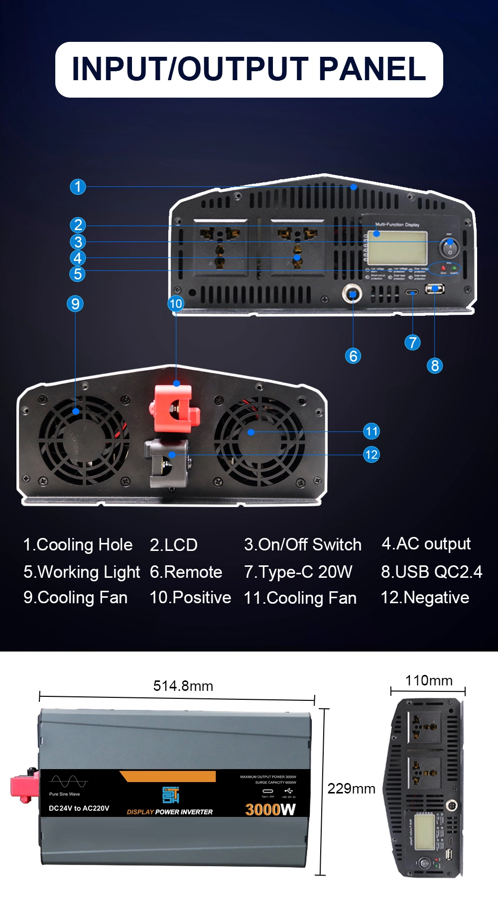 Solar Inverters 12V 220V DC to AC 3000W off Grid Power Inverter