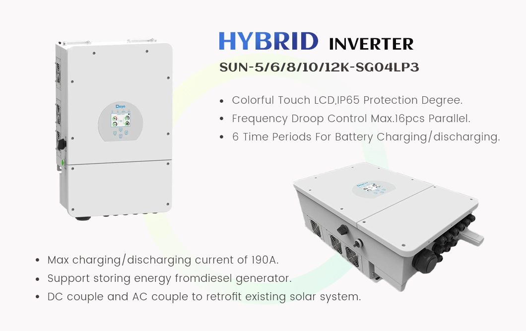 China Manufacturers Deye Inverter Solar Power Hybrid Inverter 5kw 8kw 10kw 12kw Single Three Phase Hybrid