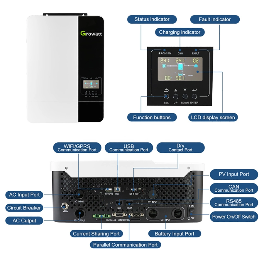 Wholesale Growatt Inverter 5kw SPF5000es 48VDC Single Phase Solar Inverter Integrated MPPT