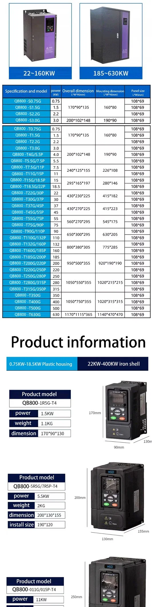 China Factory Price High Loading Single Phase AC 220V 1.5kw 50Hz 60Hz VFD Frequency Converter Inverter Motor Drive Open Loop Vector Water Solar Pump