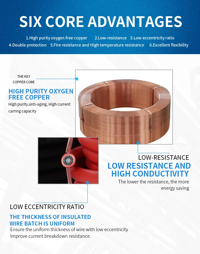 2.5mm 4mm 6mm 8mm 10mm 16mm 25mm 35mm Tinned Copper Conductor Crosslinked Polyethylene Photovoltaic Solar DC Cable