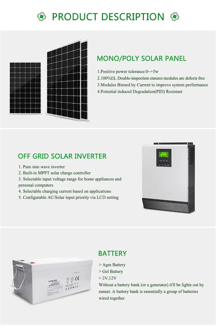Monocrystalline Panel 5kw to 60 Kw Roof off Grid on Grid Solar System