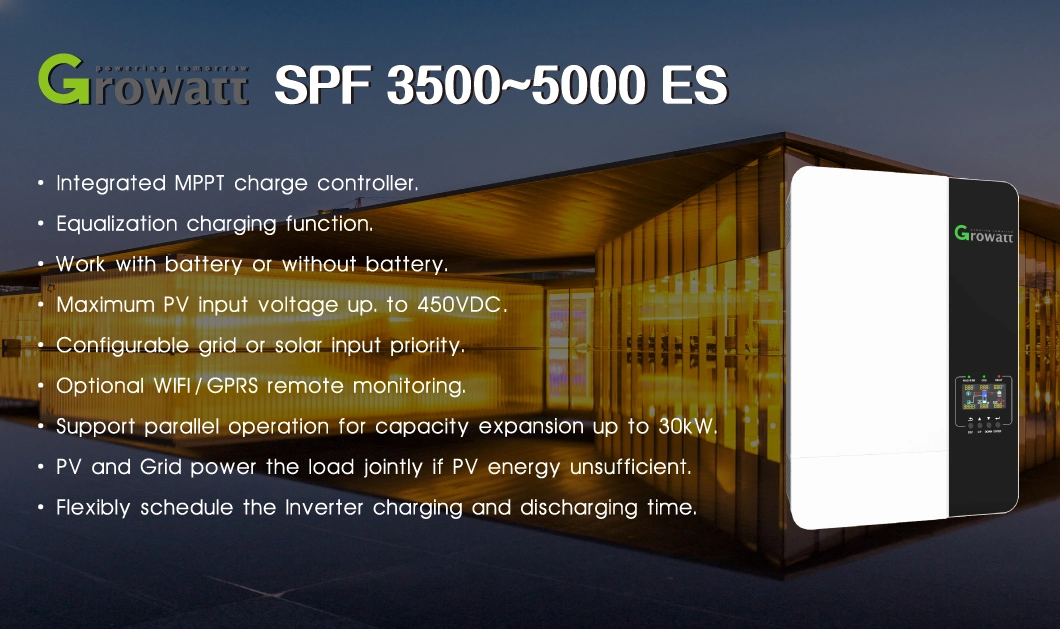 Growatt SPF 5000es Hybrid off Grid Inverter 3500W 5000W 3kw 5kw 10kw Solar Inverter
