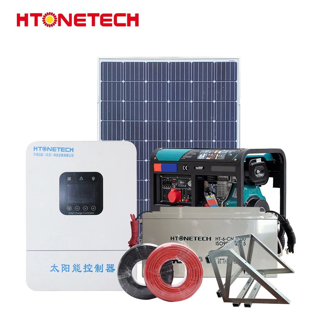 Htonetech 10 Kw Solar Inverter on off Grid Hybrid System China 5kwh 10kwh 44kwh 300 Watt Mono Solar Panels 90kVA Diesel Generator Hybrid Solar System 7.5 Kv