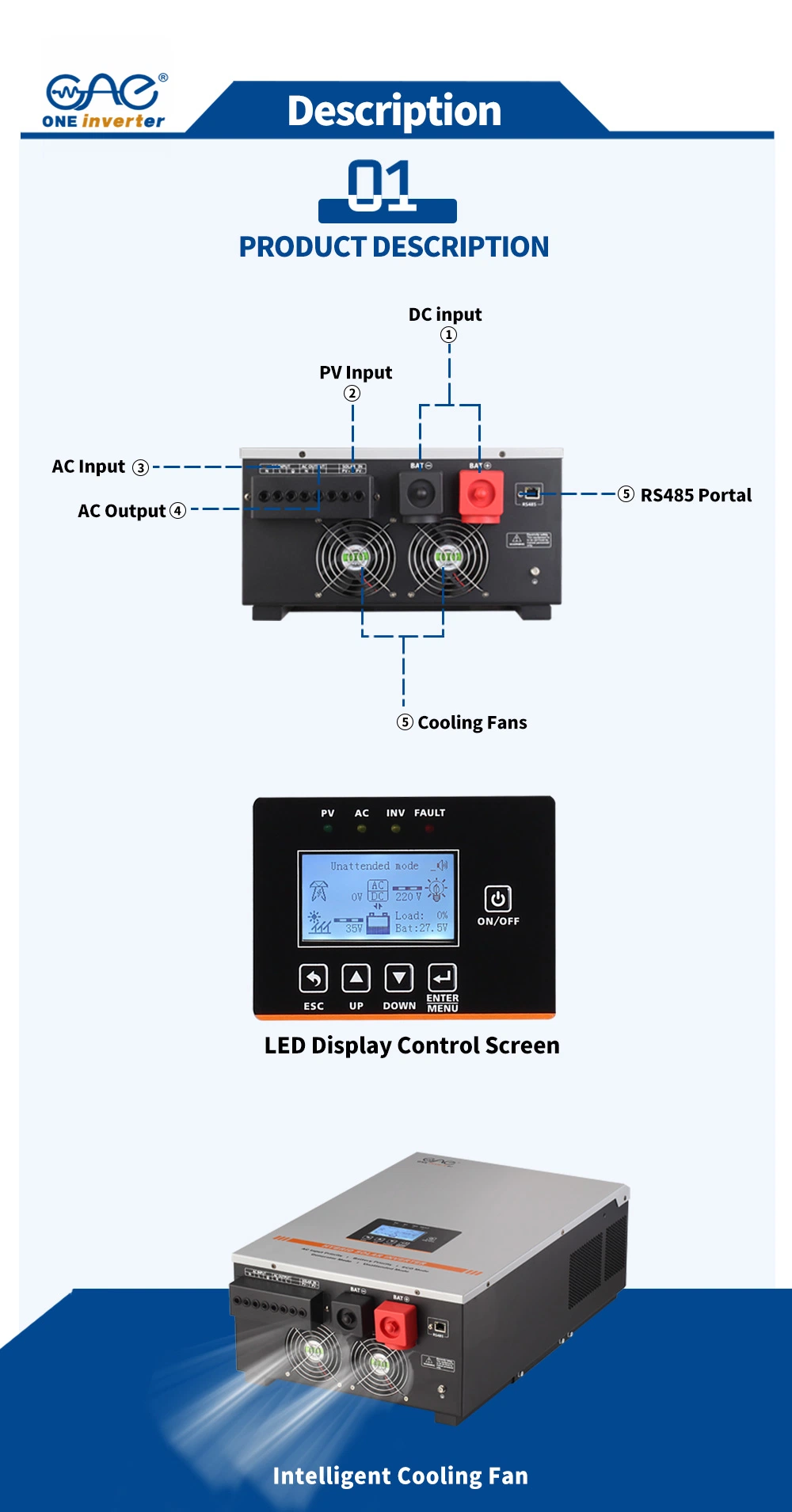 3kw 4kw 5kw Solar Power Inverter Charger 24V/48V Low Frequency DC to AC MPPT Solar Hybrid Inverter