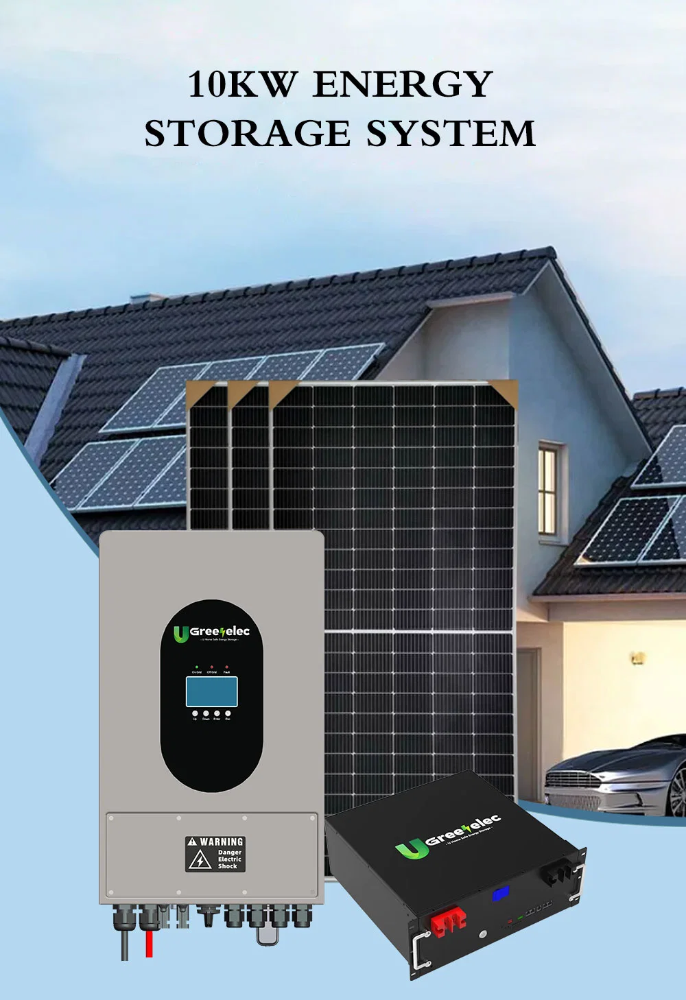 U-Greenelec 5kw 10kw 15kw 20kw 30kw Hybrid on/off Grid Solar PV Inverter Panels Photovoltaic Home Energy Storage Module System Kit with Lithium-Ion Battery