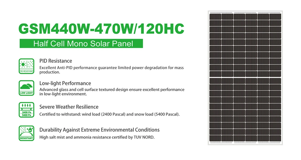 Greensun 2022 Hot Sale 12V 9bb Half Cells Mono Domestic/Commercial 440W 450W 460W 470W PV Module Solar Panel for Solar System