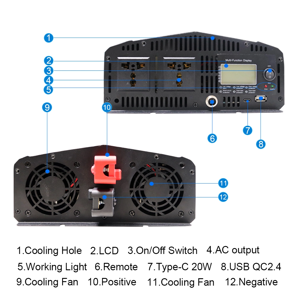 DC 12V 24V to AC 220V 3kw 3kv Pure Sine Wave Solar Power Inverter