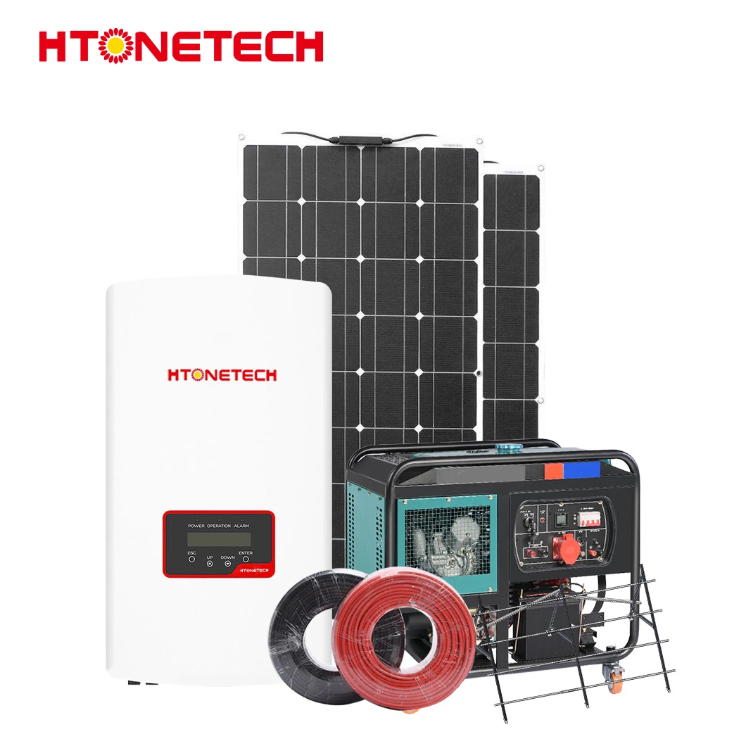 Htonetech Solar Panel Monocrystalline 700 W Factory off Grid Wind Turbine Inverter China 20kw Hybrid Solar Power System with Diesel Generator Set 25 kVA