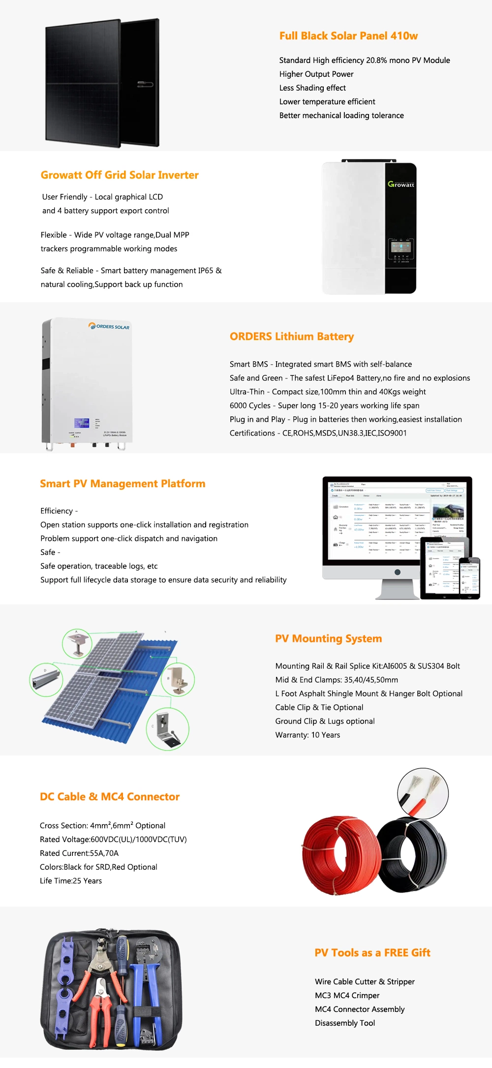 Orders Photovoltaic Home off Grid Solar Energy Systems 5kwh 10kwh 15kwh 20kwh 25kwh 30kwh Home Solar System Kit