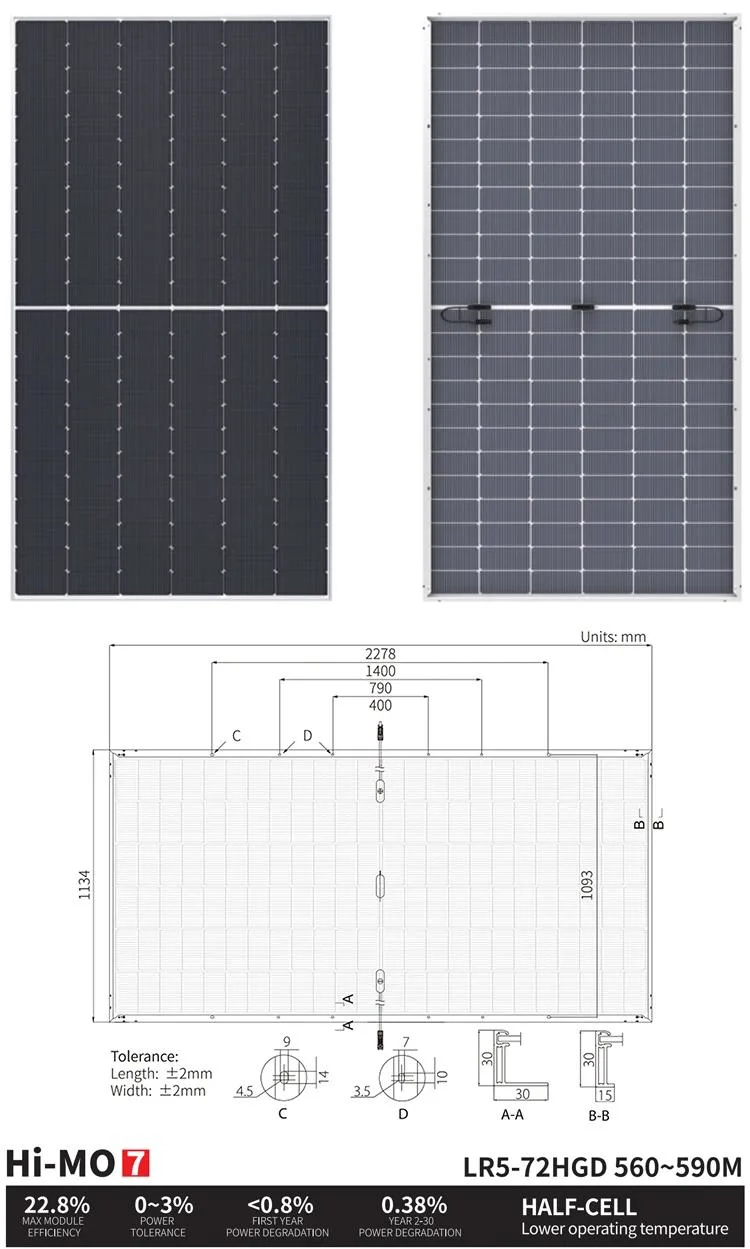 Good Price Longi Hi-Mo 7 Bifacial Photovoltaic Solar Power Panels 560W 570W 580W 590W Solar Panels for Homes