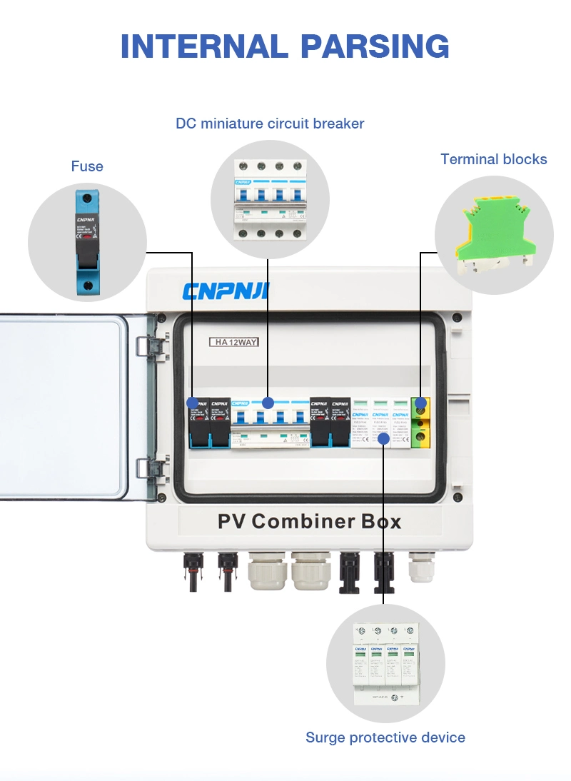 TUV CE Solar System DC PV Combiner Box 2 Strings Input 1 Output IP65 with SPD and Fuse Junction Box