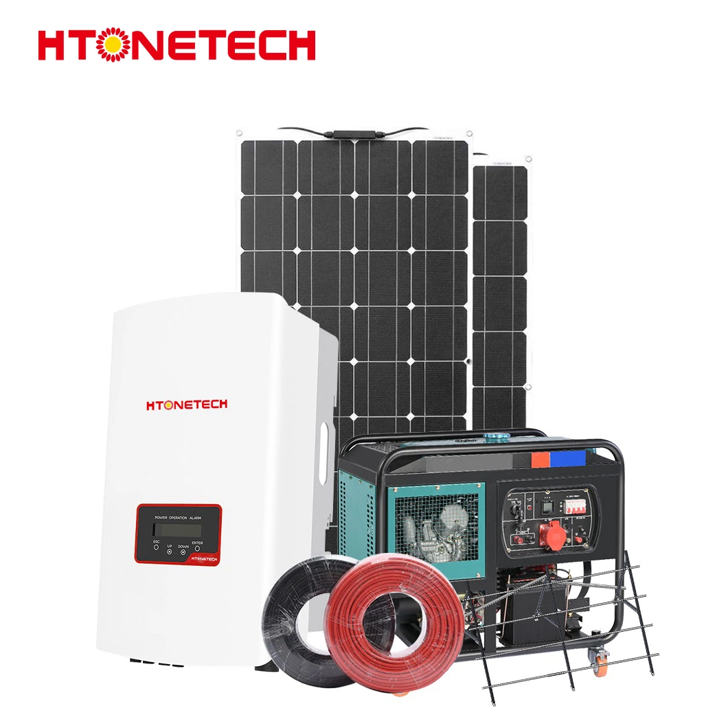 Htonetech Monocrystalline Silicon 30W Solar Panel Wholesalers 12 Kw Hybrid Inverter China 1000kVA Solar Power System with 800kVA Containerzied Diesel Generator