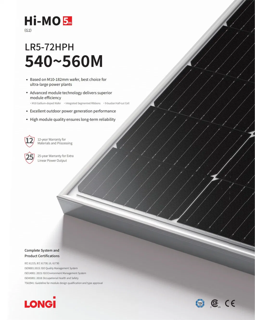 New Technology Longi 540W 545W 550W Solar Panel Longi Solar Cell Hi-Mo 5m Solar Panel 182mm Solar Panel with Best Price