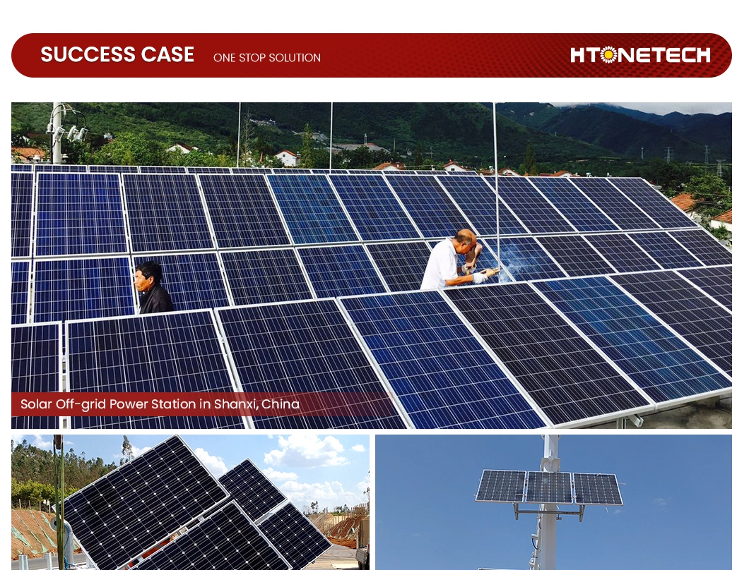 Htonetech off Grid Solar System 15 kVA Manufacturers China 30kw 40kw 83kw 100 Watt Solar Energy System with 60 Watts Solar Panel