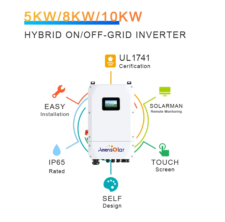 Amensolar 12kw Mppt Energy Storage Inverter 48v 5kw 8kw 10kw 15kw Split Phase on Grid Tie Solar Inverter Hybrid 10000 Watt