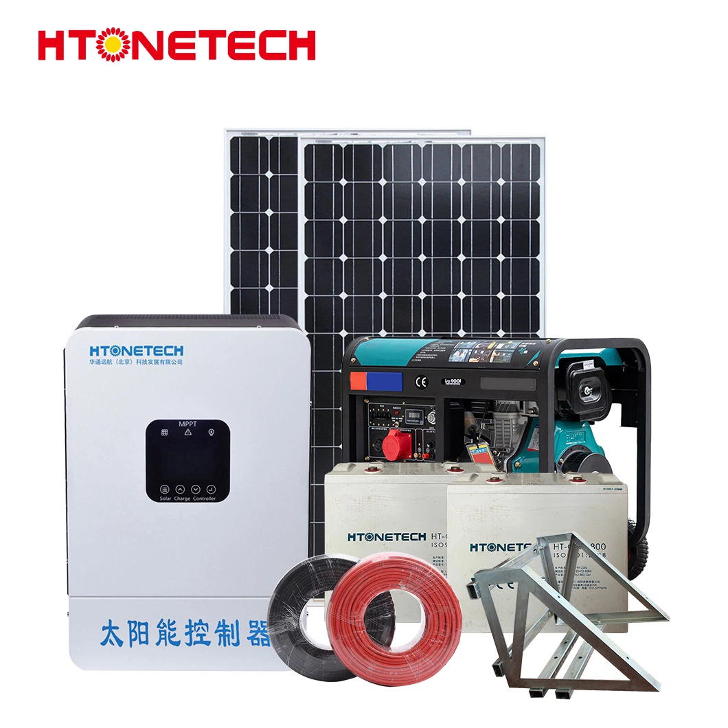 Htonetech 5000W 5kw 5 Kw Solar Panel System Home off Grid 30kw China PV Solar Panel 495W 24V Mono Portable 7500 Watt Diesel Generator Smart Home Solar System