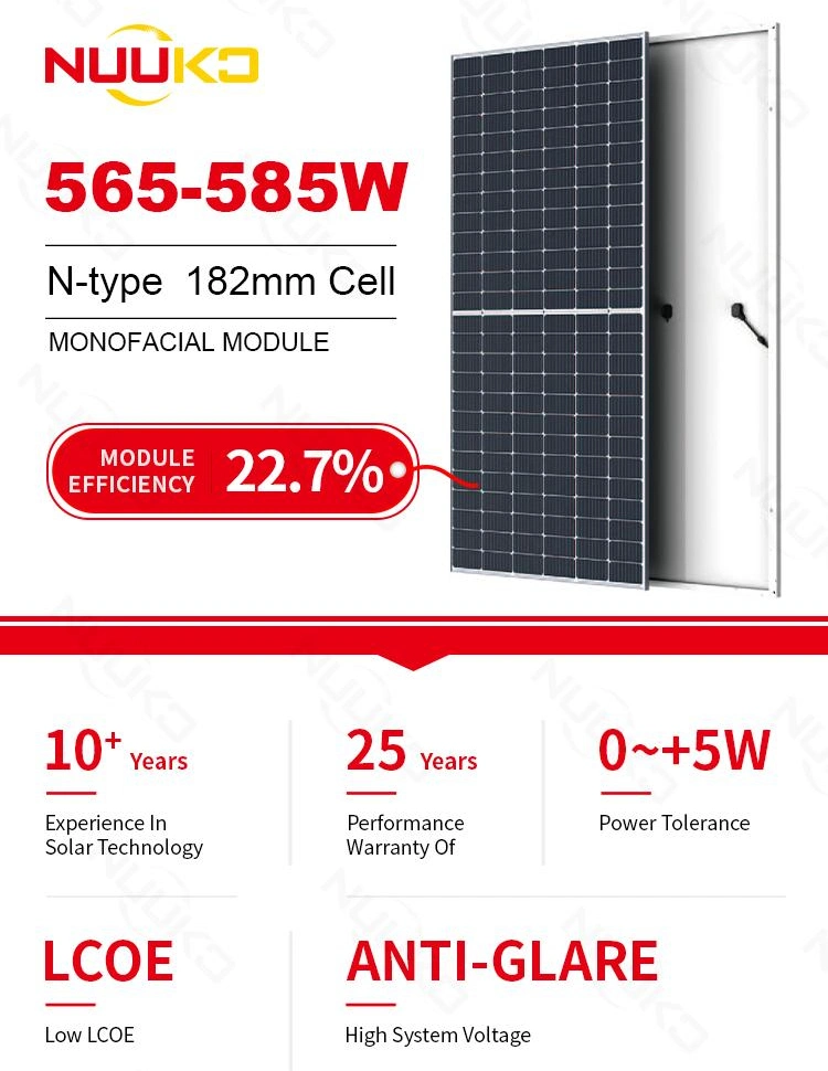Nuuko 565W 570W 575W 580W Hjt Topcon N Typemono PV Solar Panel with CE/TUV/ISO Certificates
