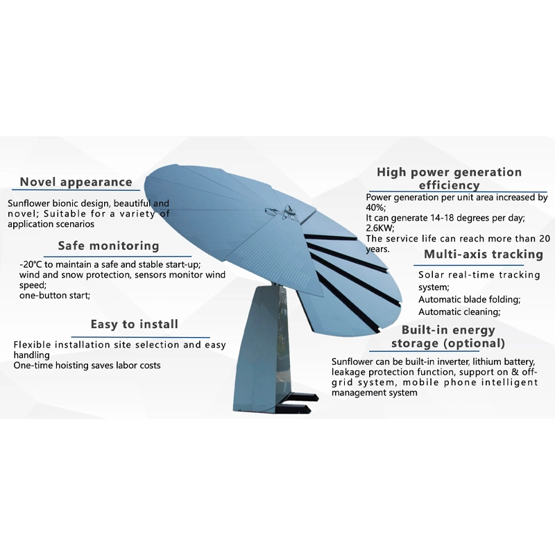 Solar Tracking System 2.6 Kw Work Life &ge; 20years Windproof Level 12 Sunflower Solar Power System