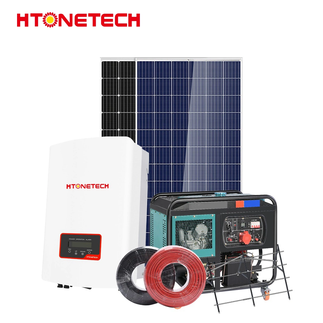 Htonetech 420W Monocrystalline Solar Panels Suppliers 20 Kw Hybrid Solar Inverter 3 Phase System China 1.5 Kw Solar Power System with EPA Rated Diesel Generator